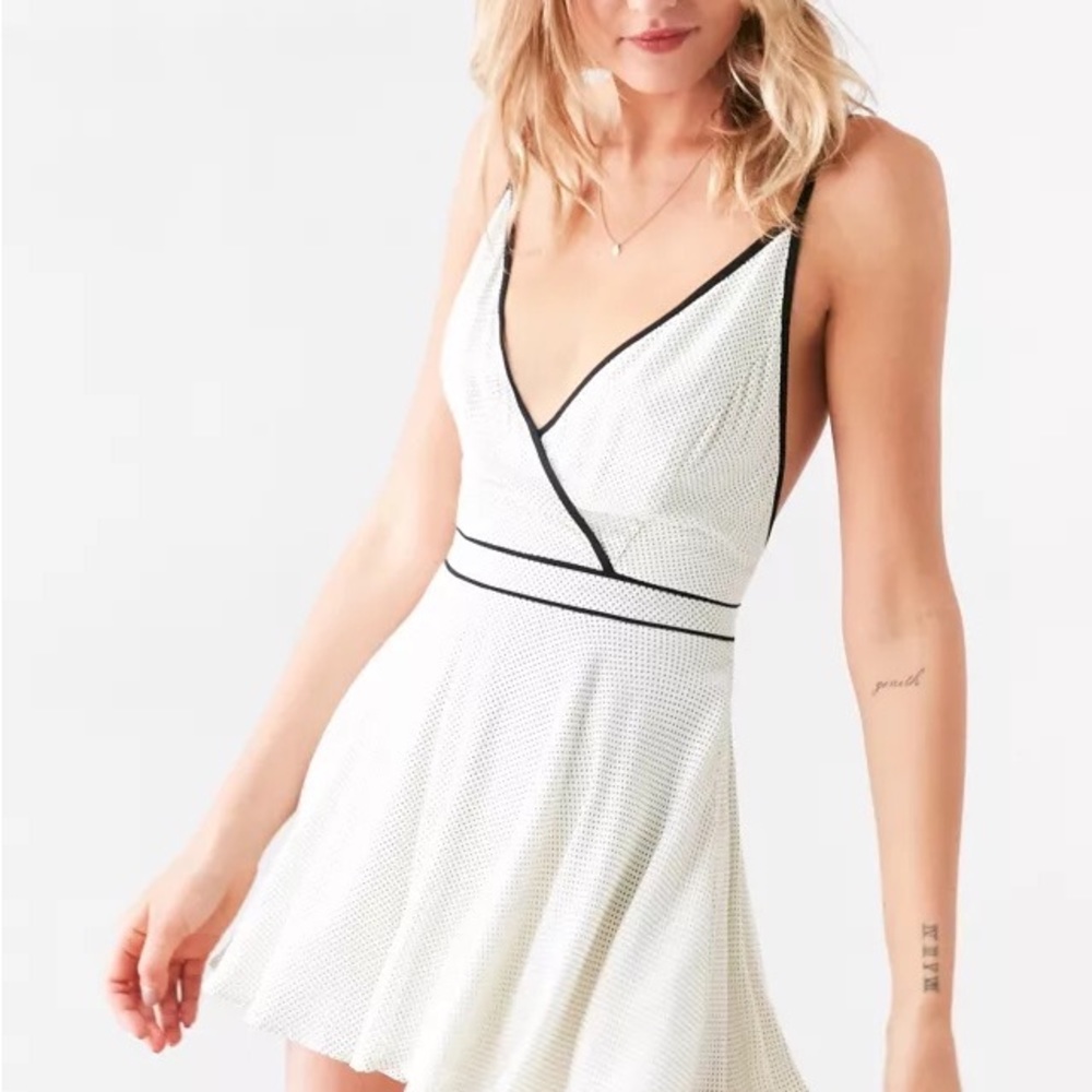 Black and white polka dot romper